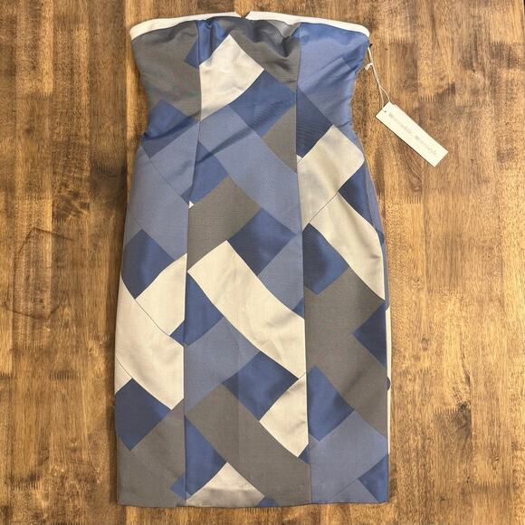 Worthy Petite Strapless Dress Lattice Jacquard Sheath Blue White Women’s Size 4P - Picture 3 of 10